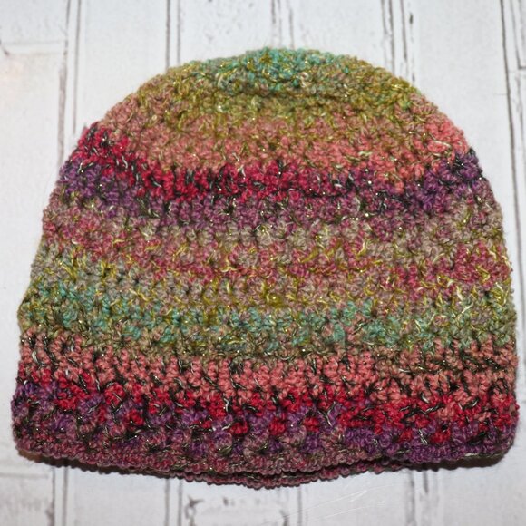 ✨🌈 Glittery Rainbow Crocheted Beanie – Handmade · One Size - Picture 1 of 3
